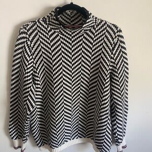 Tommy Hilfiger Women’s Black and White Knit Mock Turtleneck Sweater Preppy
